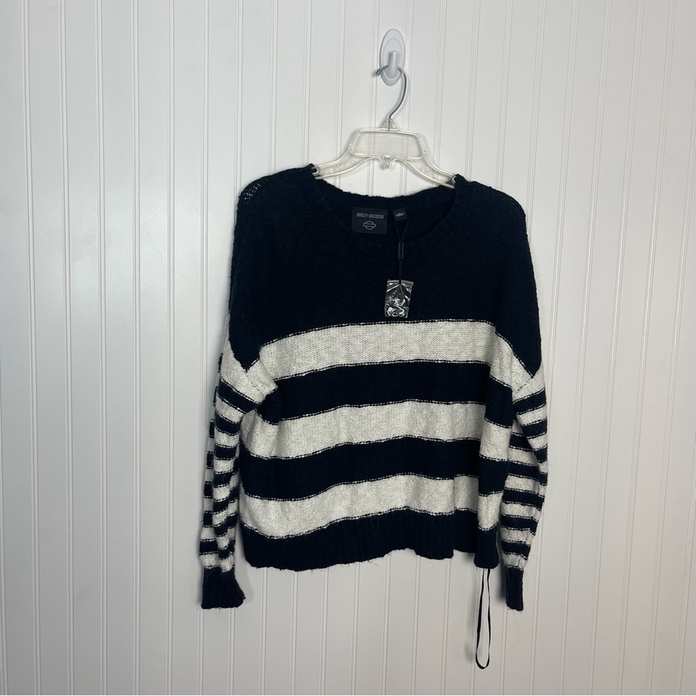 Harley Davidson Sweater Top Medium Black White Chunky Boxy Westcoast Striped